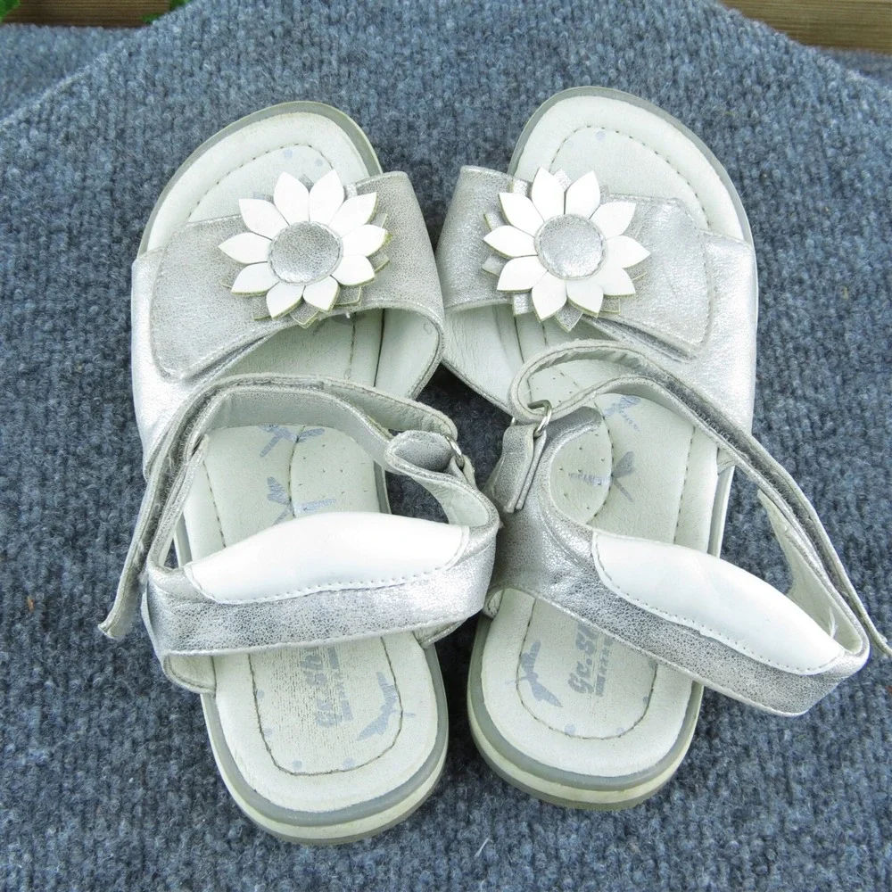 GC Youth Girls‎ Sandals Shoes Silver Leather Hook & Loop Size 3 Medium